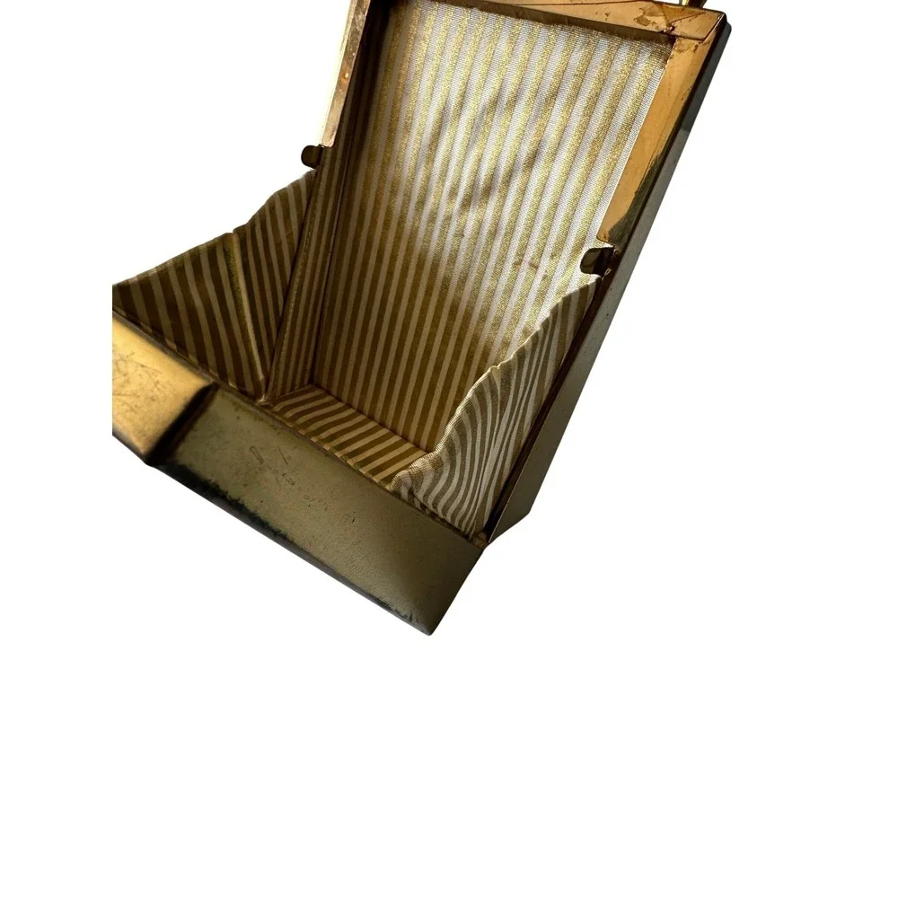 Vintage Mid Century Gold Lattice Box Clutch Clear Lucite Handle Evening Bag